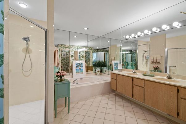 Bathroom, Dual Sink Vanities, Glass Shower, Interior, Recessed Lighting