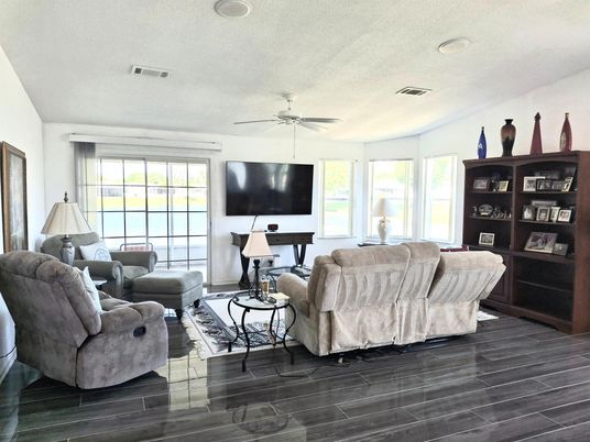 Bedroom, Interior, Living room, Recessed Lighting, Wood Texture Flooring