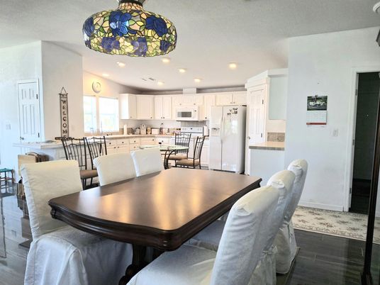Dining room, Interior, Kitchen, Recessed Lighting, Wood Texture Flooring