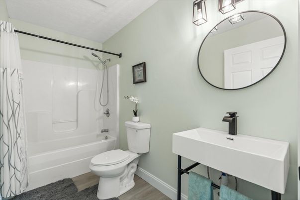 Bathroom, Glass Shower, Interior, Wood Texture Flooring