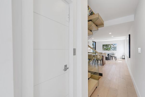 Dining room, Interior, Recessed Lighting, Wood Texture Flooring