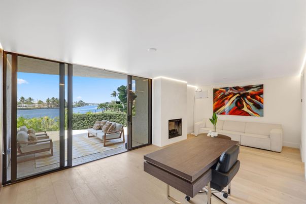 Fireplace, Home Office, Interior, Water, Wood Texture Flooring