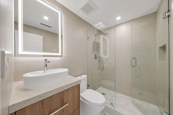 Bathroom, Glass Shower, Interior, Recessed Lighting