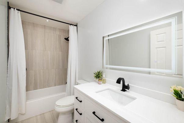 Bathroom, Interior, Recessed Lighting, Wood Texture Flooring