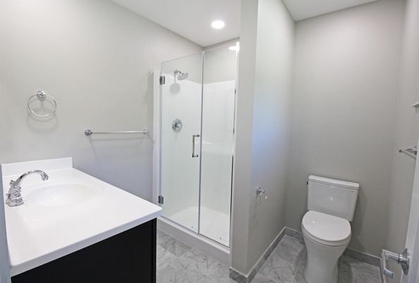 Bathroom, Glass Shower, Interior, Marble, Recessed Lighting