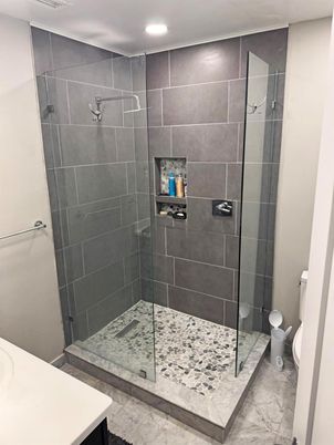 Bathroom, Glass Shower, Interior, Marble, Recessed Lighting