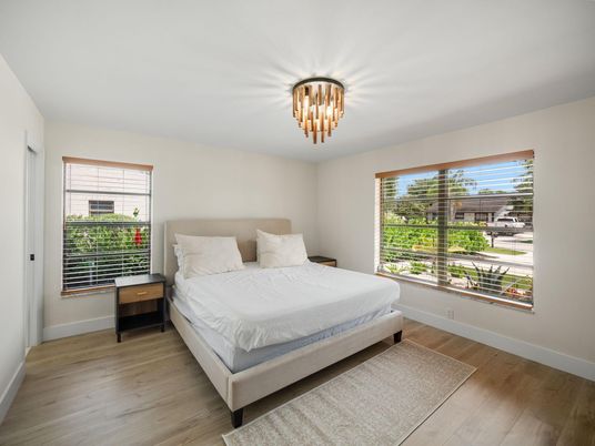 Bedroom, Chandelier, Interior, Wood Texture Flooring
