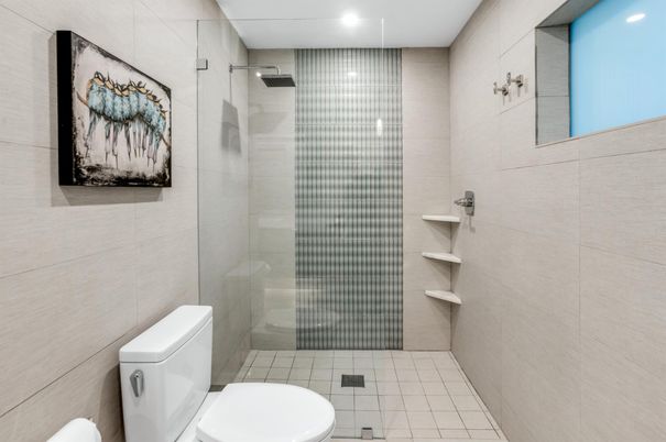 Bathroom, Glass Shower, Interior, Recessed Lighting
