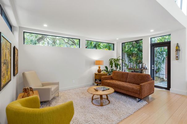 Interior, Living room, Recessed Lighting, Wood Texture Flooring