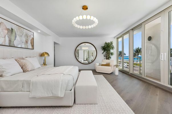 Bedroom, Interior, Pendant Lights, Recessed Lighting, Wood Texture Flooring