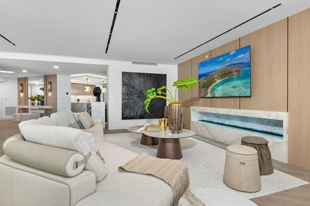 Interior, Kitchen, Living room, Pendant Lights, Recessed Lighting, Wood Texture Flooring