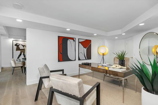 Home Office, Interior, Recessed Lighting, Wood Texture Flooring