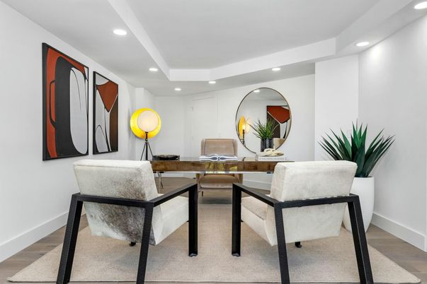 Home Office, Interior, Recessed Lighting, Wood Texture Flooring