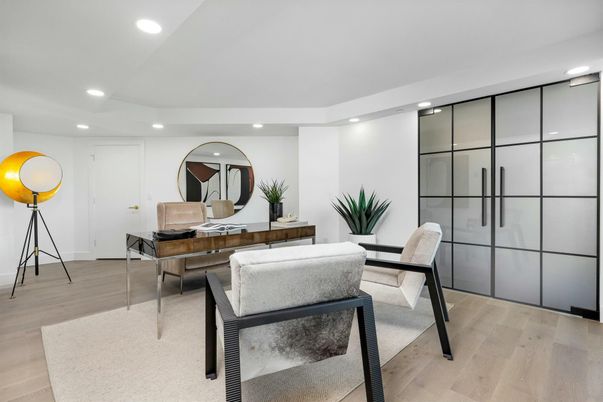 Home Office, Interior, Recessed Lighting, Wood Texture Flooring