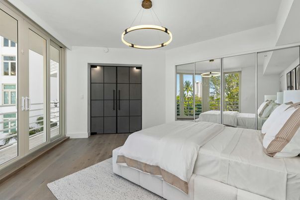 Bedroom, Interior, Pendant Lights, Wood Texture Flooring