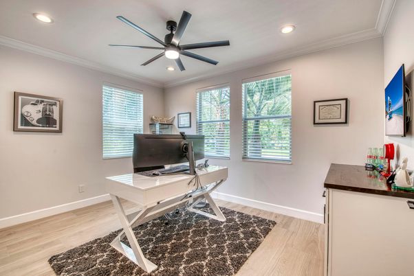 Home Office, Interior, Recessed Lighting, Wood Texture Flooring