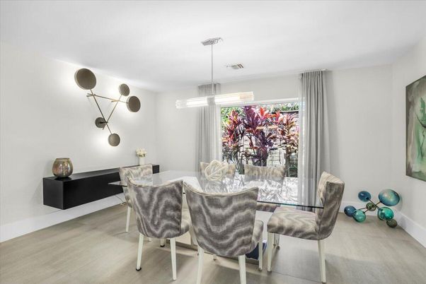 Dining room, Interior, Pendant Lights, Wood Texture Flooring