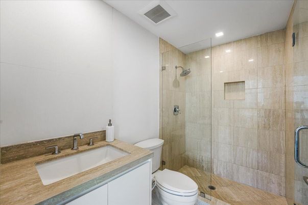 Bathroom, Glass Shower, Interior, Recessed Lighting