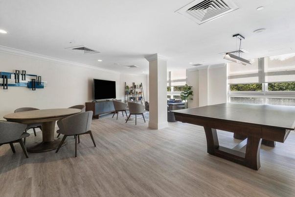 Dining room, Game Room, Interior, Pendant Lights, Recessed Lighting, Wood Texture Flooring