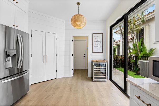 Interior, Kitchen, Pendant Lights, Stainless Steel Appliances, Wood Texture Flooring