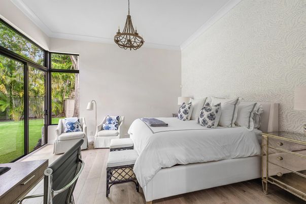 Bedroom, Interior, Pendant Lights, Wood Texture Flooring