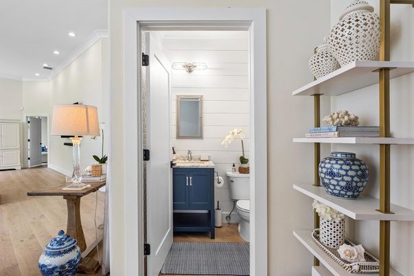 Bathroom, Interior, Recessed Lighting, Wood Texture Flooring