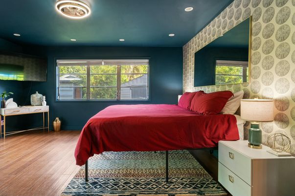 Bedroom, Interior, Recessed Lighting, Wood Texture Flooring