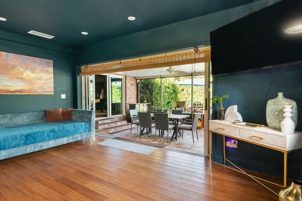 Dining room, Interior, Recessed Lighting, Wood Texture Flooring