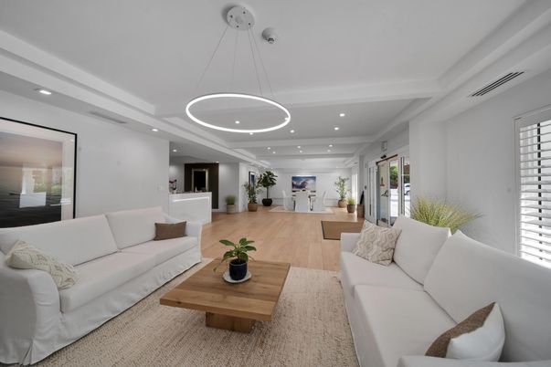 Interior, Living room, Pendant Lights, Recessed Lighting, Wood Texture Flooring
