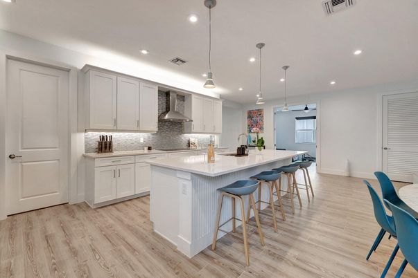 Interior, Kitchen, Pendant Lights, Recessed Lighting, Wood Texture Flooring