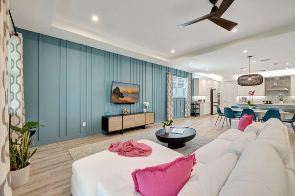 Dining room, Interior, Kitchen, Living room, Pendant Lights, Recessed Lighting, Stainless Steel Appliances, Wood Texture Flooring
