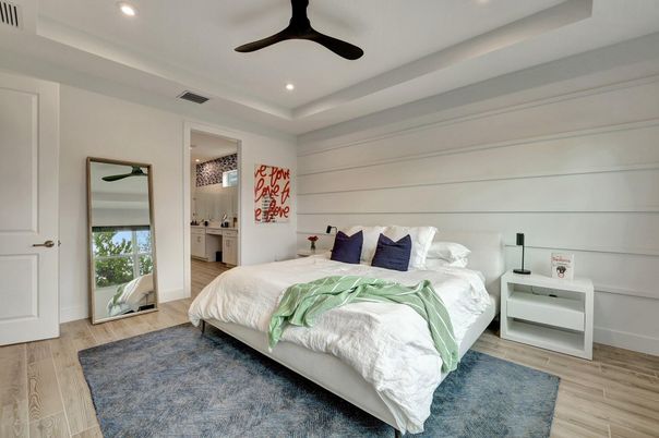 Bedroom, Interior, Recessed Lighting, Wood Texture Flooring