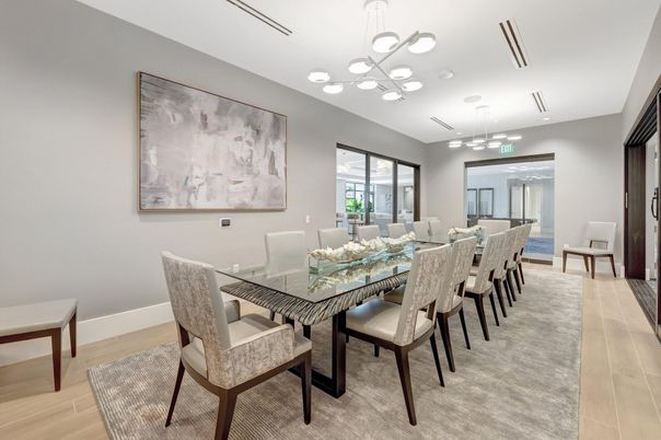 Dining room, Interior, Pendant Lights, Wood Texture Flooring