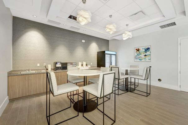 Dining room, Interior, Recessed Lighting, Wood Texture Flooring