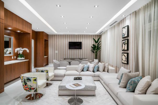 Interior, Living room, Recessed Lighting, Wooden Walls