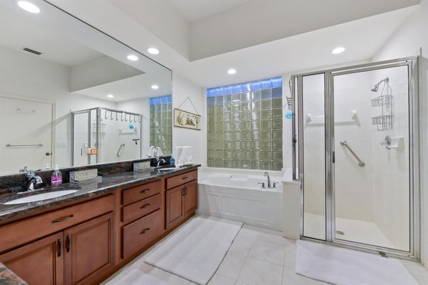 Bathroom, Dual Sink Vanities, Glass Shower, Interior, Recessed Lighting