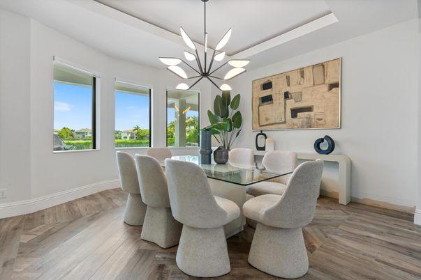 Dining room, Interior, Pendant Lights, Wood Texture Flooring