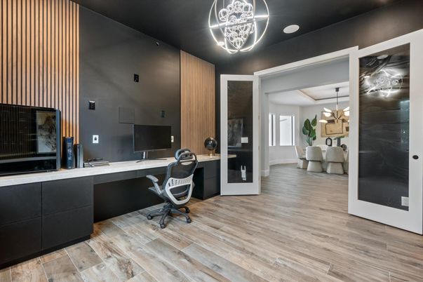 Home Office, Interior, Pendant Lights, Wood Texture Flooring
