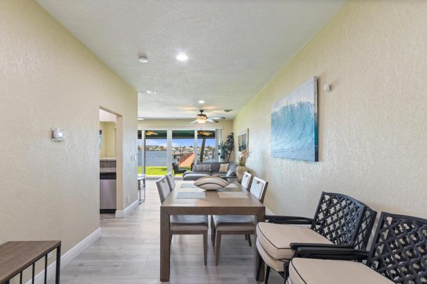 Dining room, Interior, Recessed Lighting, Wood Texture Flooring