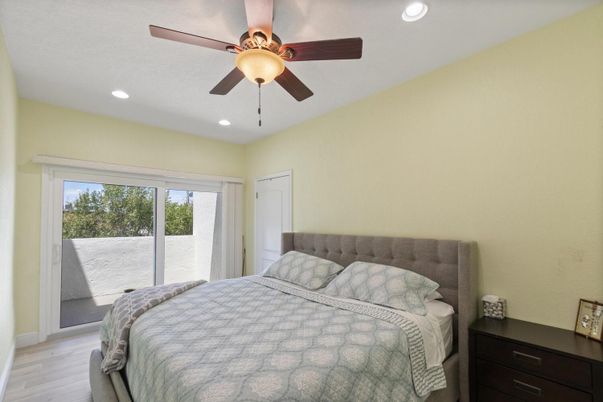 Bedroom, Interior, Recessed Lighting, Wood Texture Flooring