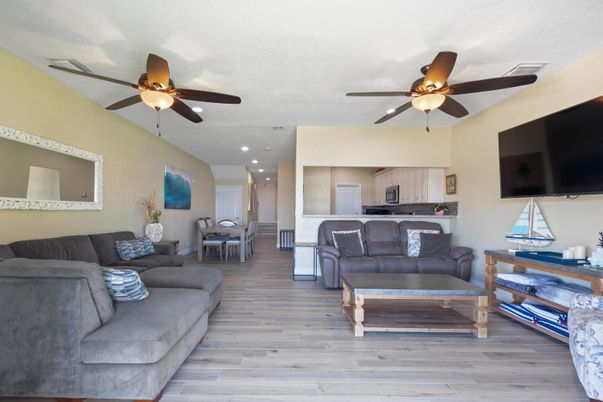 Interior, Kitchen, Living room, Recessed Lighting, Wood Texture Flooring