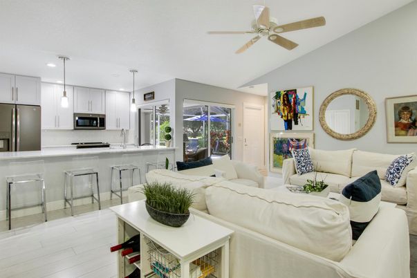 Interior, Kitchen, Living room, Pendant Lights, Recessed Lighting, Stainless Steel Appliances, Wood Texture Flooring
