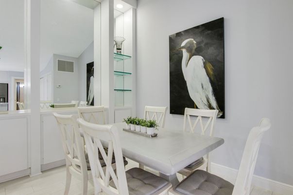 Dining room, Interior, Recessed Lighting, Wood Texture Flooring