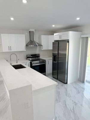 Interior, Kitchen, Marble, Recessed Lighting, Stainless Steel Appliances