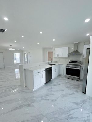 Interior, Kitchen, Marble, Recessed Lighting, Stainless Steel Appliances