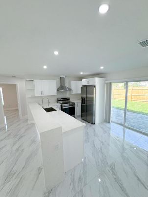 Interior, Kitchen, Marble, Recessed Lighting, Stainless Steel Appliances