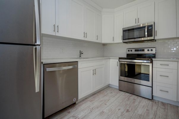 Interior, Kitchen, Stainless Steel Appliances, Wood Texture Flooring