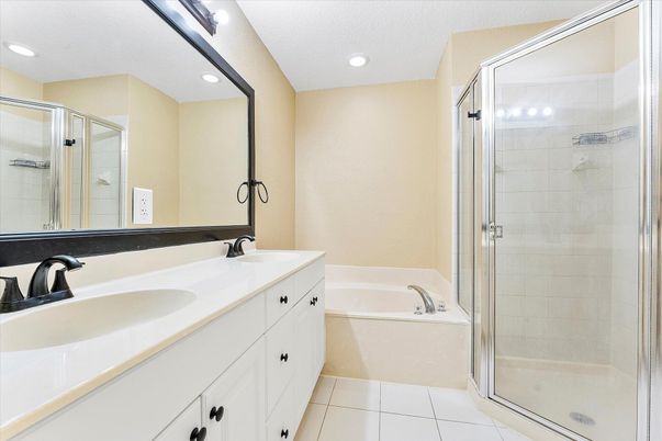 Bathroom, Dual Sink Vanities, Glass Shower, Interior, Recessed Lighting