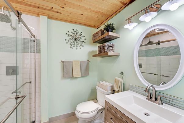 Bathroom, Glass Shower, Interior, Wooden Ceilings