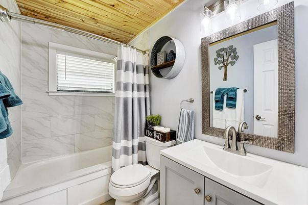 Bathroom, Interior, Marble Walls, Wooden Ceilings